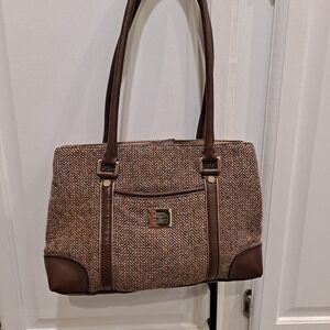 Liz Claiborne Vintage Brown Herringbone Brown Wool Tweed Shoulder Bag